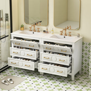 English Elm 60'' Bathroom Vanity Set With Elegant Ceramic Sink, Soft-Close Drawers, Solid Wood Frame Storage Solution N710SS00003K