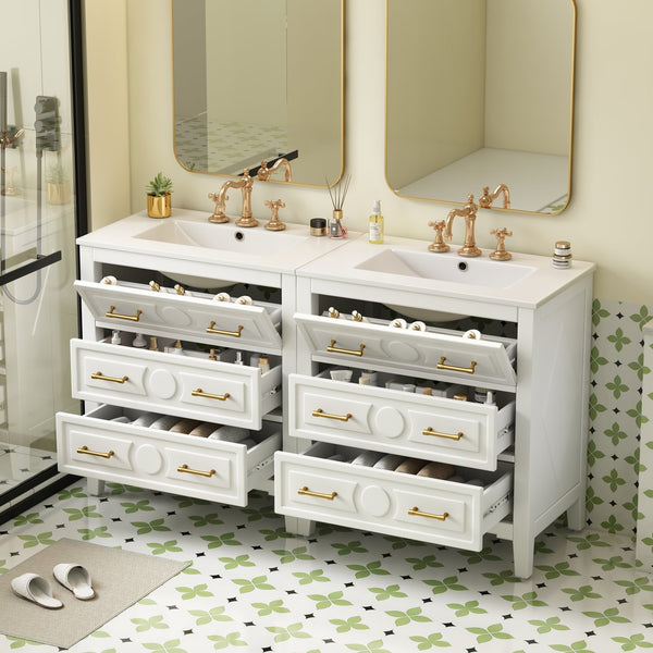 English Elm 60'' Bathroom Vanity Set With Elegant Ceramic Sink, Soft-Close Drawers, Solid Wood Frame Storage Solution N710SS00003K