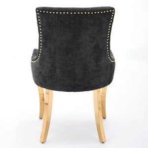 English Elm Chenille Modern Dining Chair with Curved Gold-Plated Legs, Rivet Trim, Textured Upholstery Comfort Black W1143P332685