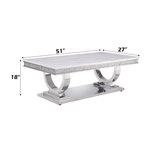 English Elm Zander Cultured Faux Marble Top Coffee Table with Mirrored Stainless Steel Frame, Minimal Chic marble 46 L x 22 W x 5 H B2726S00221