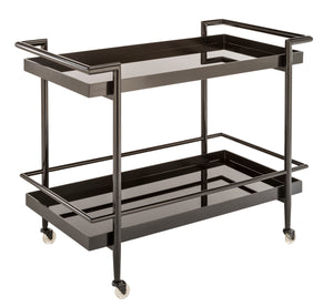 Sunpan Livingston Bar Cart - Stylish Mobility with Sleek Glass Shelving and Elegant Tubular Frame for Entertaining Black