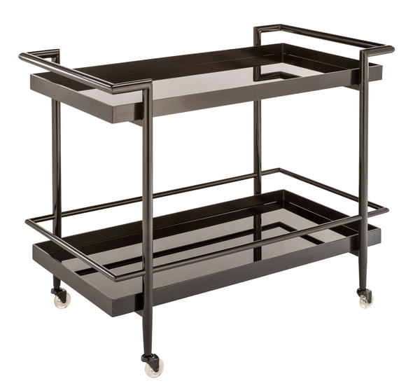 Sunpan Livingston Bar Cart - Stylish Mobility with Sleek Glass Shelving and Elegant Tubular Frame for Entertaining Black