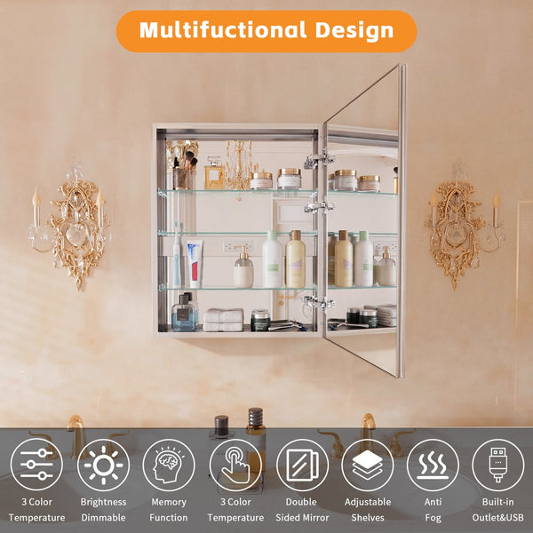 English Elm 24" Aluminum Medicine Cabinet Led Mirror with Dimmable Light Digital Display Storage W5609P461383