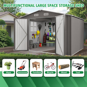 English Elm 10x12ft Galvanized Steel Outdoor Storage Shed with Vented Windows and Lockable Doors W3213S00008
