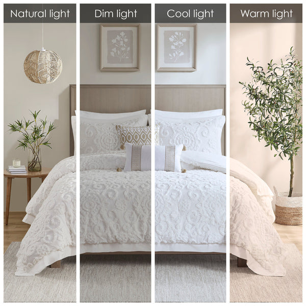 English Elm Comforter Suzanna Tufted Medallion Full/Queen Set - 100% Cotton Oversized Overfilled, OEKO-TEX Certified Ivory 22.84 L x 20.87 W x 13.39 H B03595730