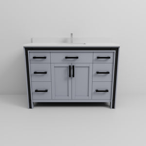 English Elm Dark Grey Bath Vanity With White Quartz Top & Faucet Set - Modern Design, Durable Storage Solution! B2731P260606