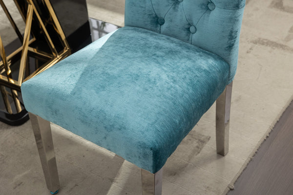 English Elm Set of 2 Modern Dining Chairs Plush Chenille Upholstery with Button-Tufting, S-Springs & Stainless Steel Legs Lake Blue D772095823