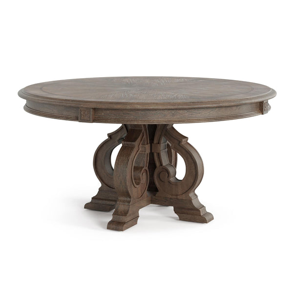 English Elm Elegant Round Pedestal Dining Set Carved Wood Table with Four Upholstered Side Chairs Ivory,Natural,Natural+Rustic B2741S00885