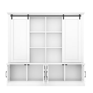 English Elm The Industrial Barn Door Entryway Cabinet with Sliding Rails and 12 Storage Compartments White W1580S00271