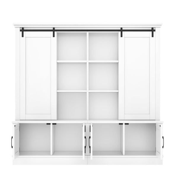English Elm The Industrial Barn Door Entryway Cabinet with Sliding Rails and 12 Storage Compartments White W1580S00271