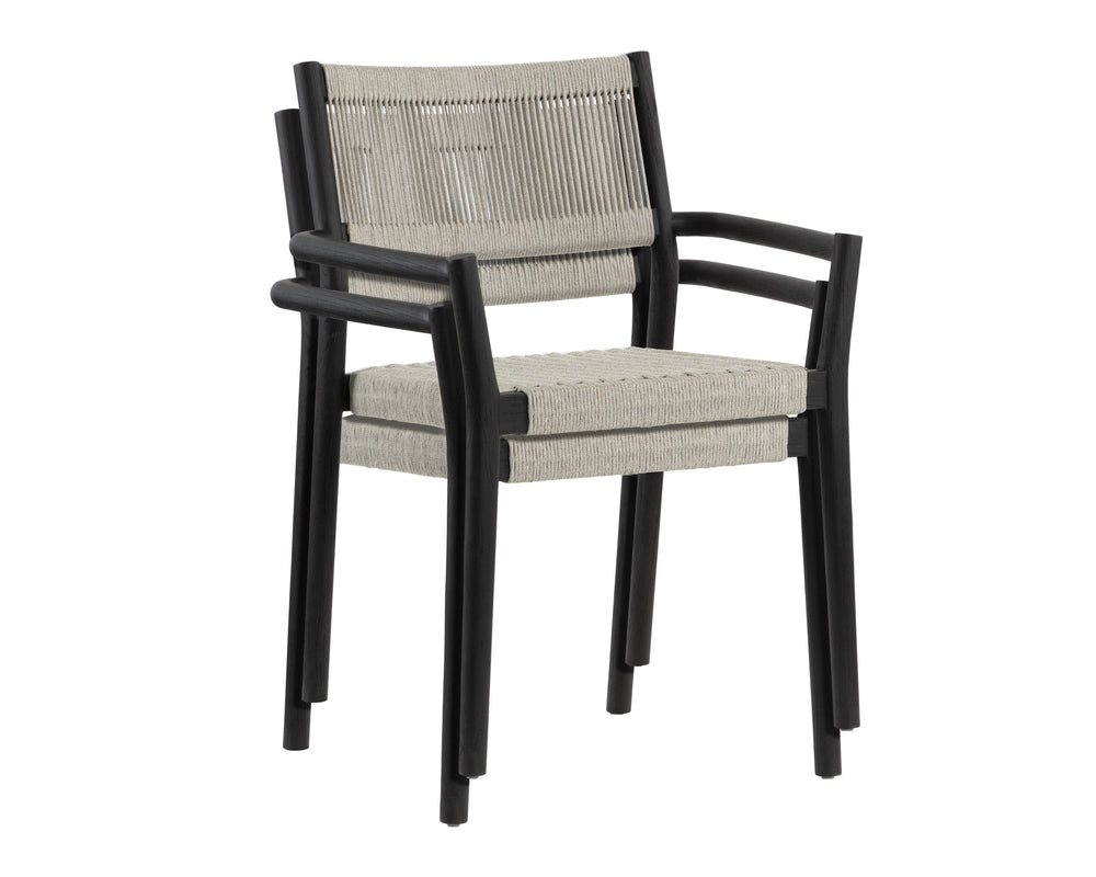 Sunpan Kavala Stackable Dining Armchair Set - Stylish Wood Frame, Comfortable Seating for Modern Homes Charcoal