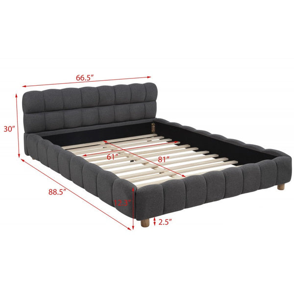 English Elm Modern Upholstered Bed Queen Platform Frame with Plush Grid Jute Fabric, Low-Profile Eco Chic Design Gray 85.5 L x 11 W x 8 H B011S01854