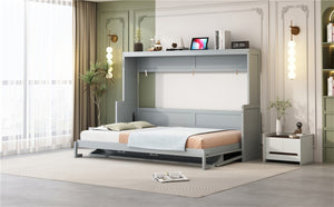 English Elm Queen Murphy Bed With Hydraulic Lift & Foldable Desk - Stylish Space-Saving Solution In Gray N820S10033E-GIGA