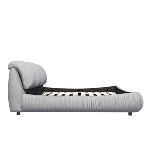 English Elm King Size Upholstered Platform Bed With Oversized Padded Backrest & Solid Wood Frame In Grey W1885S00021