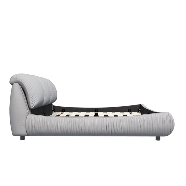 English Elm King Size Upholstered Platform Bed With Oversized Padded Backrest & Solid Wood Frame In Grey W1885S00021