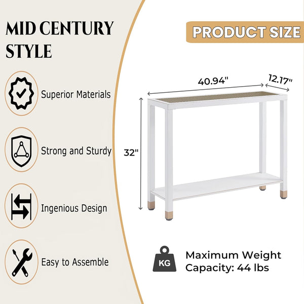 English Elm Glass Console Table Two Tier Tempered Shelf Narrow Foyer Entryway Gold Metallic Frame White+Gold W3587P456243
