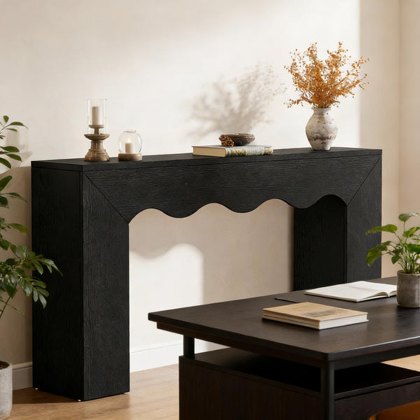 English Elm Wood Solid Fir Console Table Handcrafted Farmhouse Style for Entryway or Sofa T3971P449800