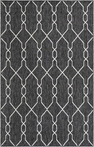 Unique Loom Outdoor Trellis Links Trellis Machine Made Trellis Rug Charcoal, Gray/Ivory 5' 3" x 8' 0"
