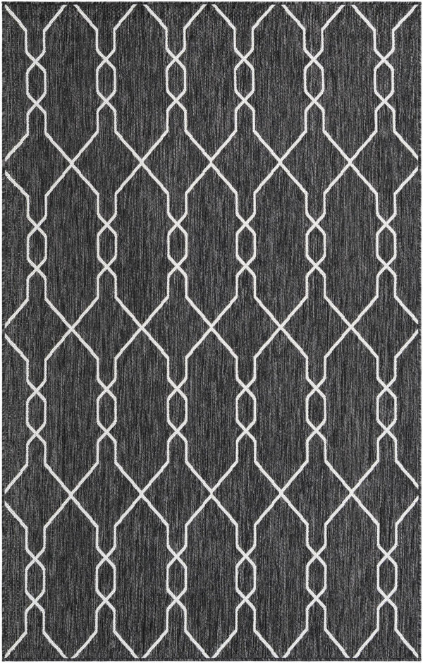 Unique Loom Outdoor Trellis Links Trellis Machine Made Trellis Rug Charcoal, Gray/Ivory 5' 3" x 8' 0"