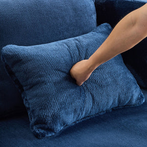 English Elm Queen Foldable Sofa Bed with Plush Chenille Cover, High-Density Foam Convertible Futon for Living Room Guest Room Bedroom Blue W1829P348211