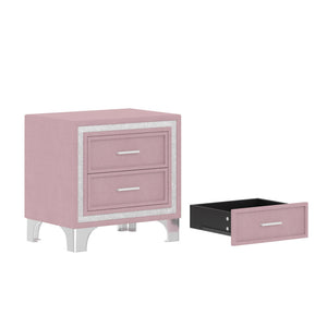 English Elm 3-Pieces Tufted Upholstered Platform Bed with Romantic LED Headboard and Two Storage Nightstands Pink 63.98 L x 23.23 W x 5.91 H N733S183659H