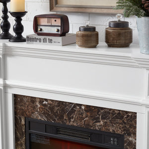 English Elm Electric Fireplace Mantel with Stacked Stone Surround Led Flame and Remote Heater White W2275S00047
