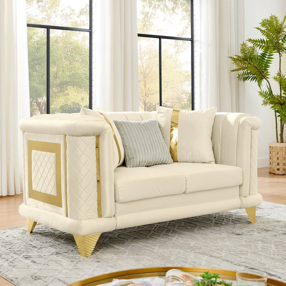 English Elm 69 Inch Velvet Tufted Loveseat with Gold Steel Trim Victorian Glam Sofa for Living Room W1191S00110