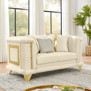 English Elm 69 Inch Velvet Tufted Loveseat with Gold Steel Trim Victorian Glam Sofa for Living Room W1191S00110