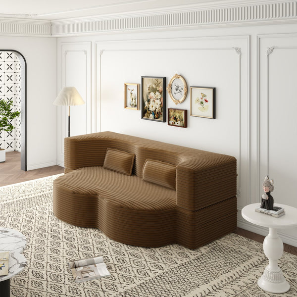 English Elm Modern Full Size Folding Sofa Bed with Plush Corduroy, 2 Pillows, 15" Foam Mattress, No Assembly Required Camel W1885P347081