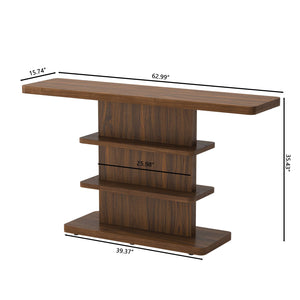 English Elm 63"vintage Walnut Console Table Two Open Shelves Slim Hallway Living Room Accent W757P399696