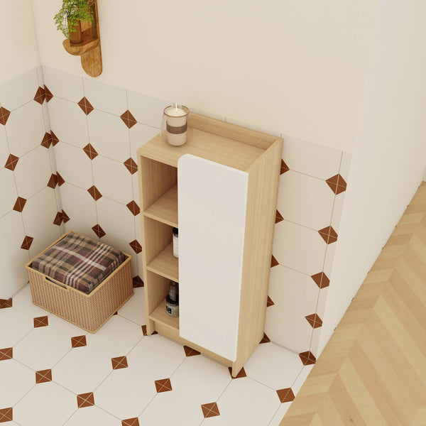 English Elm 16" Slim Wall Mounted Bathroom Cabinet Plywood Open Shelves Scandinavian Storage W3450P440622