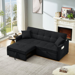 English Elm 3 Convertible Sleeper Sofa Bed with Pull-Out Chaise, Storage Armrests & Pockets, Compact Loveseat Couch Black W2318P268629