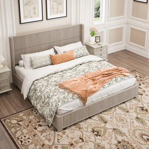 English Elm Solid Rubberwood Queen Platform Bed Low Profile Grain Veneer Frame No Box Spring W1716S00043