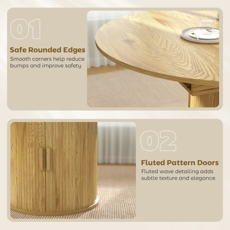 English Elm Storage Pedestal Dining Table Extendable Round to Oval Seats Six Farmhouse Style T3971P459415