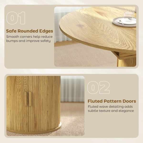 English Elm Storage Pedestal Dining Table Extendable Round to Oval Seats Six Farmhouse Style T3971P459415