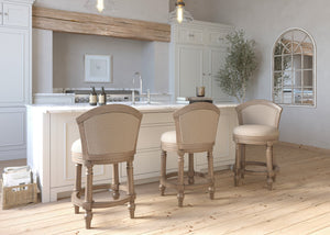 English Elm 26" Farmhouse Barrel Back Swivel Counterstool Upholstered Wood Frame Kitchen Island Seating Gray B2751P436472