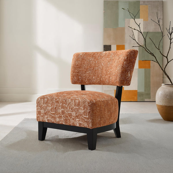 English Elm Contemporary Sculpted Barrel-Back Arm Chair with Smooth Casters, Neutral Textured Upholstery, Stylish Accent Seating Orange,Rustic 38 L x 29 W x 35 H B2741P401405
