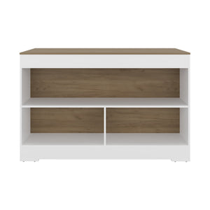 English Elm Makoti Two-tone Kitchen Island with Three Open Shelves for Modern Cooking Spaces B097S00255