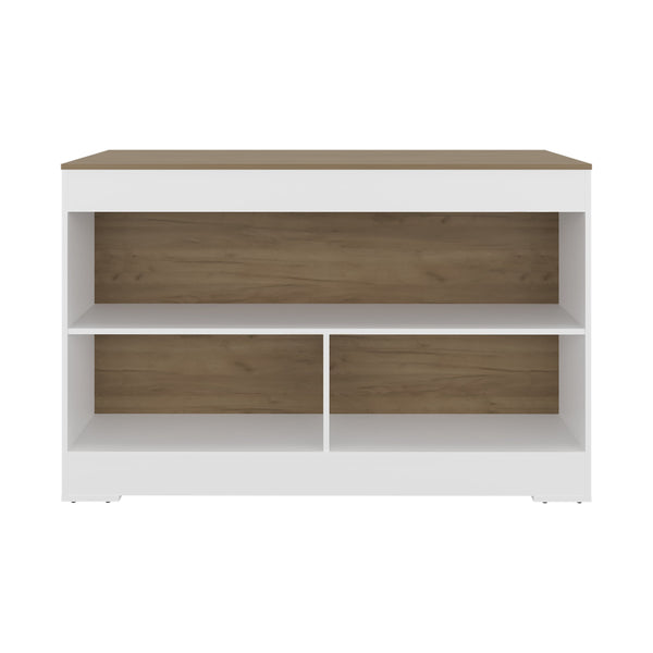 English Elm Makoti Two-tone Kitchen Island with Three Open Shelves for Modern Cooking Spaces B097S00255