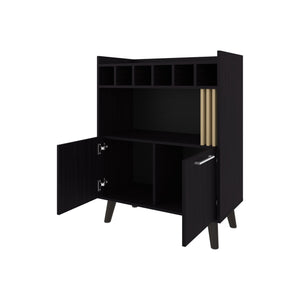 English Elm Yucca Mid-Century Bar Cabinet Wengue – Wine Storage for 5 Bottles, Display Shelves & Hidden Cupboard B128P263714