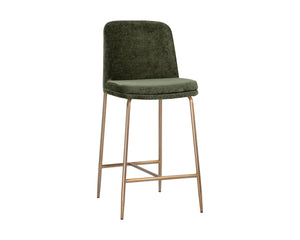 Sunpan Zeke Counter Stool - Stylish Modern Design with Comfortable Curved Backrest for Contemporary Spaces Antique Brass / Bergen Olive
