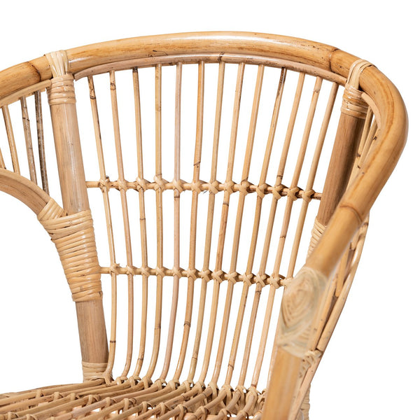 English Elm Modern Woven Rattan Armchair Set of Two Bohemian Dining Chairs with Openwork Frame B2750P470051