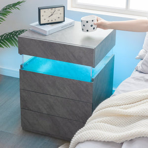 English Elm Nightstand with Led Backlighting Acrylic Panel Four Drawers Modern Bedroom Side Table Grey W2178P246214