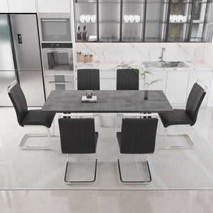 English Elm 55.12-70.87" Expandable Square Dining Set Seats Six with Cushioned Faux Leather Chairs Grey W2189S00905