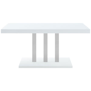 English Elm Creston White High Gloss Rectangular Dining Table with Chrome Trio Legs — Sleek Modern Minimalist Centerpiece B062S01012