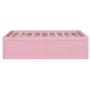 English Elm Full Size Kids Platform Bed with Led Lighting Bookshelf Display Cabinet and Storage Drawer Pink+White N820S00077H