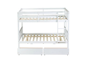 English Elm Full Full Over Full Bunk Bed In White - Durable Rubberwood With 2 Drawers, Converts To 2 Beds, Safe Design W504S00195