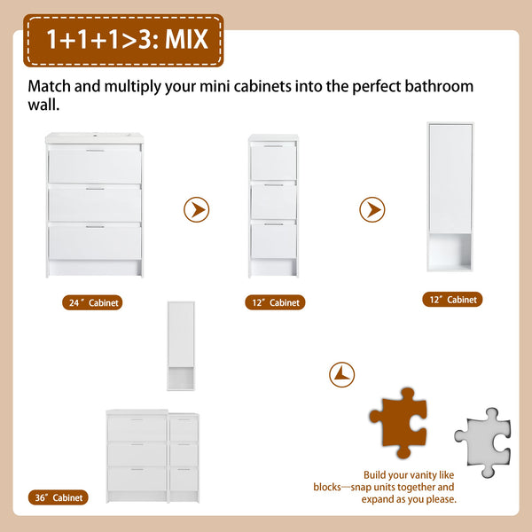 English Elm 36" Freestanding Bathroom Vanity Set With Resin Sink, Soft-Close Drawers, And Stylish Wall Cabinet W999S00434