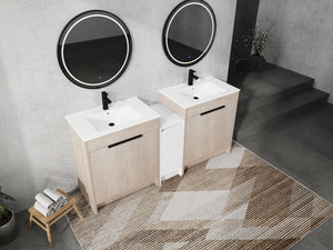 English Elm 72 Inch Freestanding Bathroom Vanity With Ceramic Sink, Soft-Close Doors & Ample Storage Solutions W999S00318