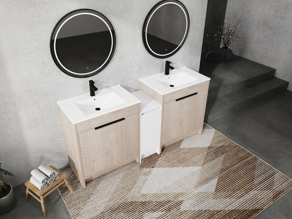 English Elm 72 Inch Freestanding Bathroom Vanity With Ceramic Sink, Soft-Close Doors & Ample Storage Solutions W999S00318